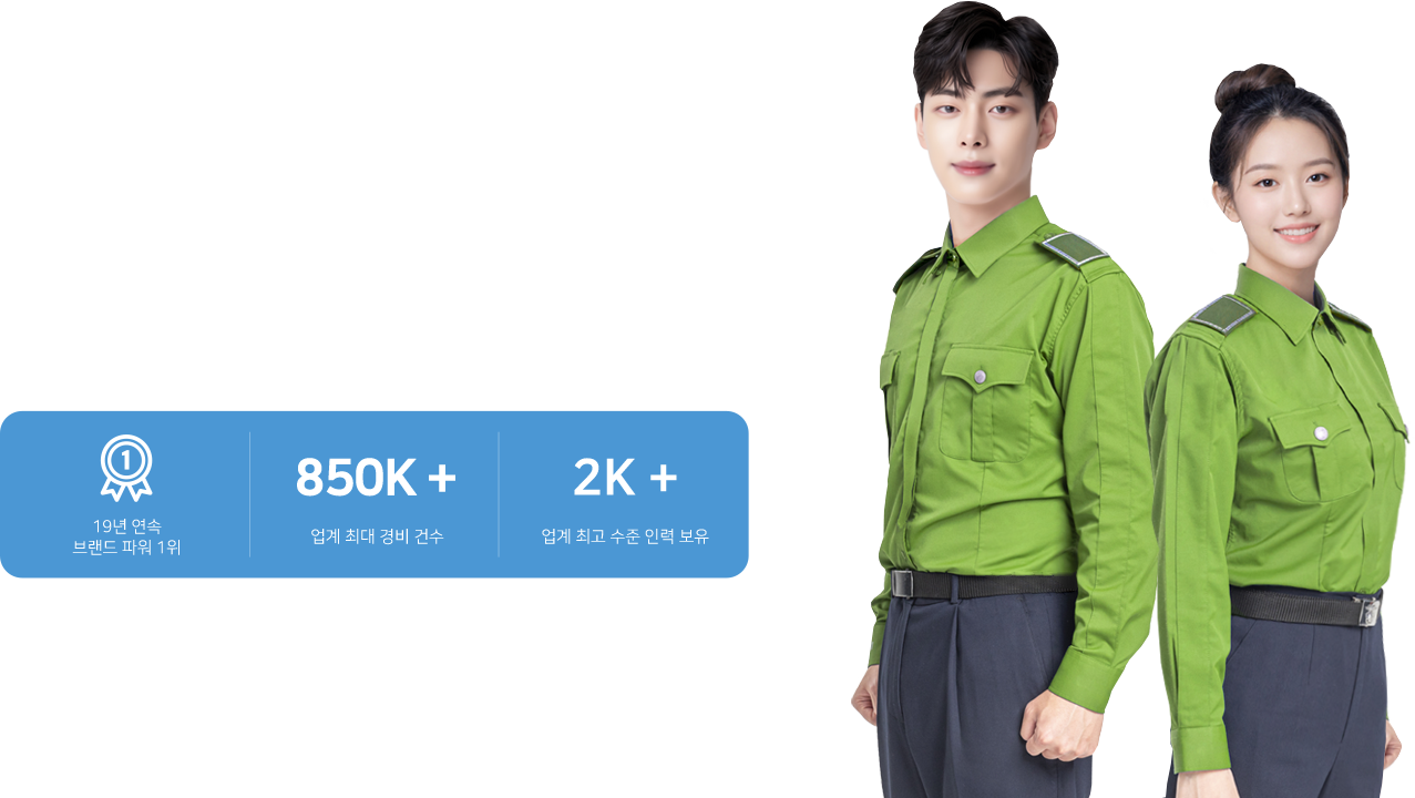 압도적인 보안 서비스, 점유율 1위! 19년 연속 브랜드 파워 1위, 85만건 이상의 업계 최대 경비 건수 , 2천건 이상의 업계 최고 수준 인력 보유